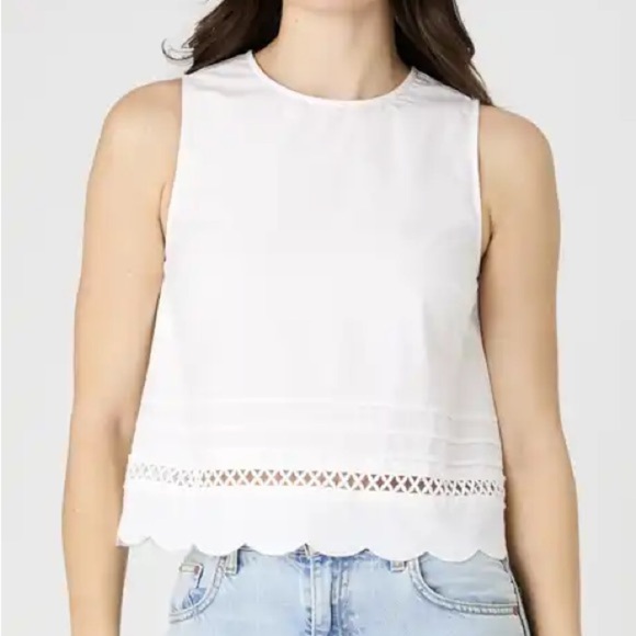 French Connection Tops - French Connection White Scallop Hem Tank Top